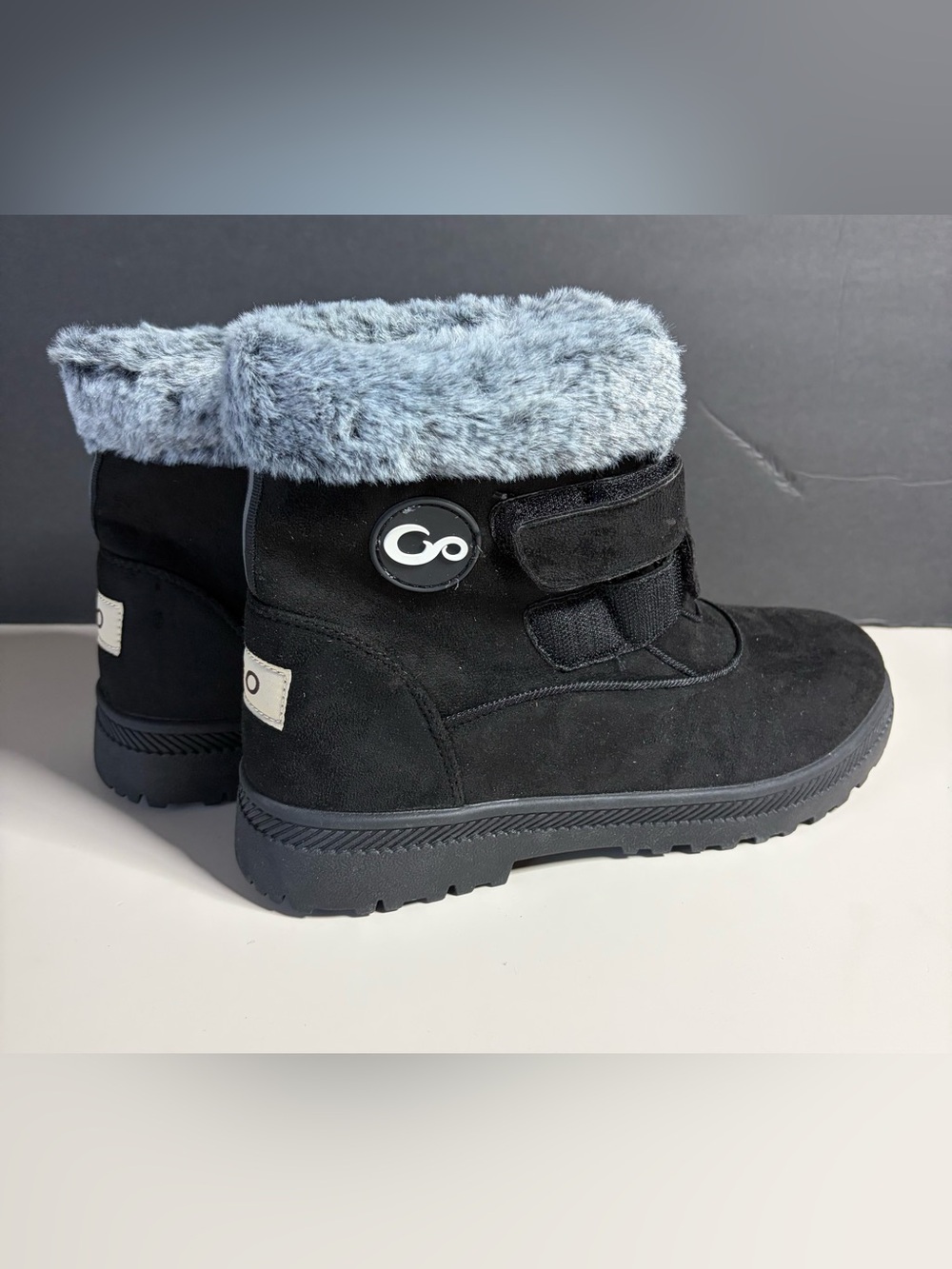 Black Faux Fur Cuff Suede Winter Boots